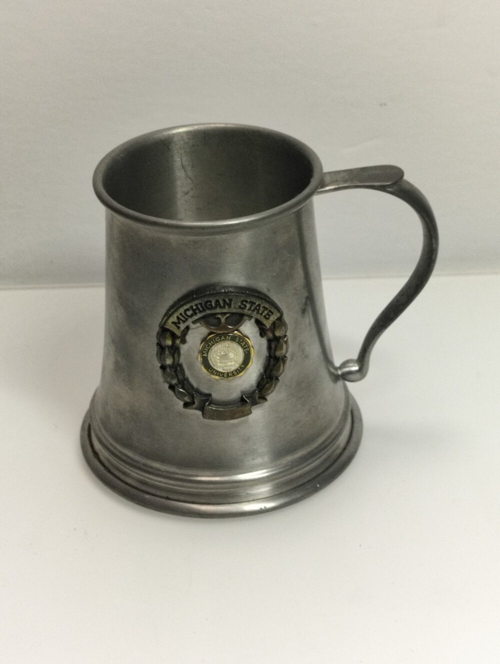 Michigan State Pewter Tankard Mug - Silver Finish With Glass Bottom